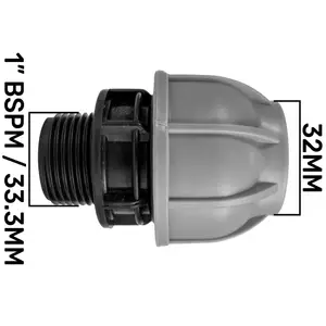 MDPE compression water pipe fittings/connectors,straight joiners (32mm-1" bsp male)