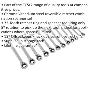 12-Piece Reversible Ratchet Spanner Set - Metric 12 Point Combination Tools