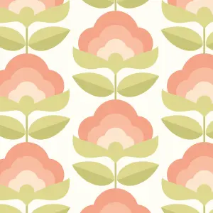 Hoopla Walls Retro Flower Apricot Mix Smooth Matt Wallpaper