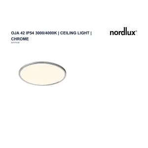 Nordlux Oja 42 IP54 3000/4000K 3-Step Ceiling Light in Chrome 43cm Diameter