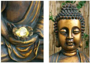 Primrose Golden Buddha Water Feature with Lights & Spinning Ball Indoor Outdoor Use H93cm