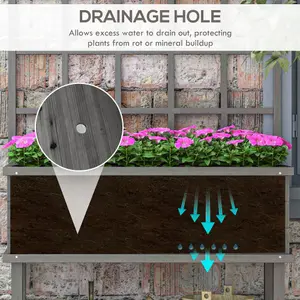 Outsunny Wood Raised Planter w/ Trellis Drain Holes Elevated Garden Bed Grey