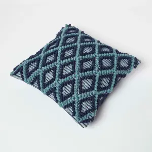 Homescapes Tula Handwoven Textured Navy & Teal Cushion 45 x 45 cm