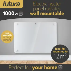 Futura Electric 1000W WIFI Glass Radiator Panel Heater White Wall Mounted or Floor Standing Bathroom Safe Timer and Thermostat