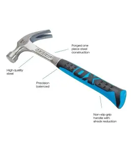 Ox Pro 16oz Claw Hammer Forged Steel Curved Hook