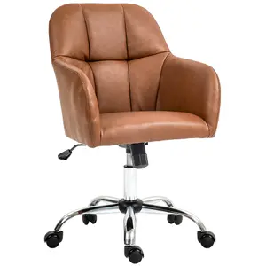 HOMCOM Computer Desk Chair with PU Leather, Swivel Wheels, Brown