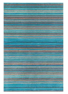 Handmade Easy to Clean Modern Striped Teal Wool Rug for Living Room & Bedroom-200cm X 285cm