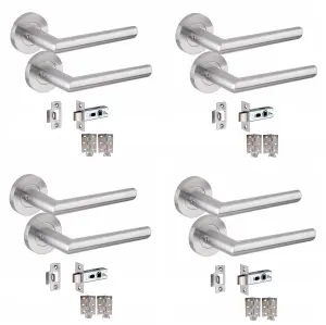 4 Pair of Mitred Design Door Handle On Round Rose Latch Door Handles 2.5" Latch,Ball Bearing Hinges Satin Nickel Finish