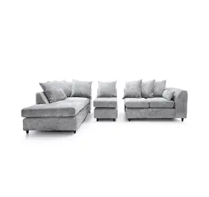 Harriet Crushed Chenille Large Left Facing Corner Sofa in Light Grey