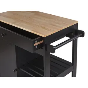 Ambon Solid Wood Top Kitchen Trolley Black