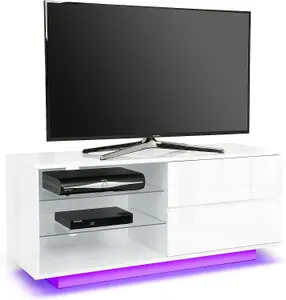 Centurion Supports Gallus High Gloss White with 2-Drawers up to 55" LED/OLED/LCD TV Cabinet with LED Lights