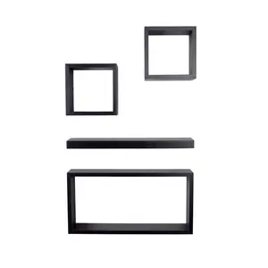 Recessed Wall Shelf, 4 Piece Wall Shelf Kit Black