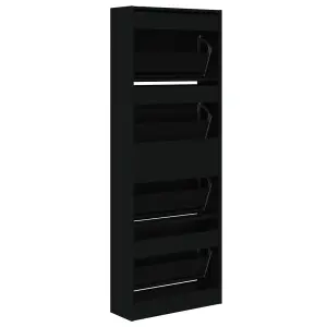 Berkfield Shoe Cabinet Black 60x21x163.5 cm Engineered Wood