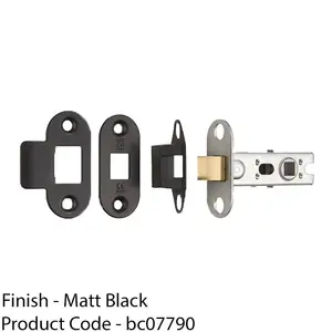 64mm Tubular Mortice Door Latch Bolt Through Rounded Forends Matt Black