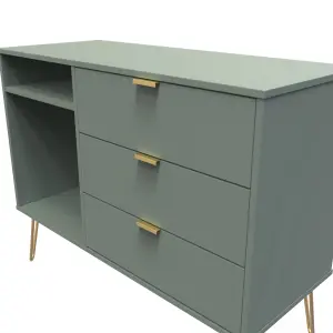 Linear Ready assembled Matt green TV furniture stand with 2 shelves & 3 drawers, (H)97cm x (W)74cm x (D)39.5cm