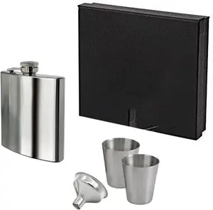 KAV Stainless Steel 8oz Hip Flask with Gift Box, Funnel and 2 Stainless Steel Shot Cups - Leak Proof and Portable Pocket Hip