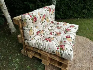 Garden Outdoor Pallet Cushion Set EURO Sofa Floral Cream Tufted Seat Back Pads