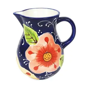 Classic Spanish Hand Painted Pattern Kitchen Dining Decor Large Pourer Jug 1L Pink Flower