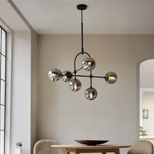 Luminosa Trieste Globe Pendant Ceiling Light Matt Black, Smoked Mirror Glass