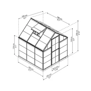 Harmony Greenhouse 6 x 4 Grey / 208cm H x 185cm W x 126cm D