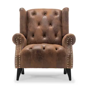 Faux Leather Suede Brown Sandringham Accent Wingback Chair