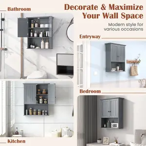 Costway Bathroom Storage Cabinet Wall Mounted Vanity Storage Cupboard w/ Adjustable Shelf