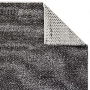 Handmade Modern Plain Wool Easy to Clean Textured Charcoal Rug for Living Room & Bedroom-200cm X 290cm