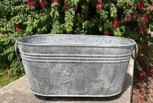 Galvanised Oval Trough with Handles Outdoor Garden Planter Flower Pot