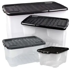 1 x Stackable & Strong Durable 24 Litre Curve Plastic Storage Box With Black Lid For Home & Office