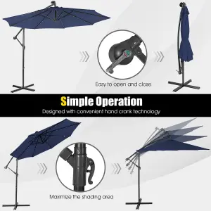 Costway 3 x 3m Cantilever Parasol Backyard Patio Offset Umbrella w/ 32 Solar-Powered LED Lights