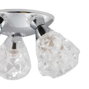 First Choice Lighting Pair of Polished Chrome Flush Fitting with Crystal Effect Glass Shades