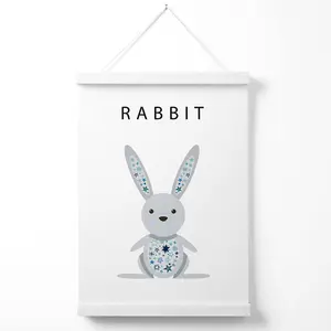 Cute Rabbit with Blue Stars  Poster with Hanger / 33cm / White