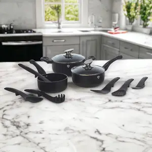 BLAUMANN 11 Pcs Matt Black Colour Induction Soft Touch Cookware Pots Pan Saucepan & Kitchen Tool Set