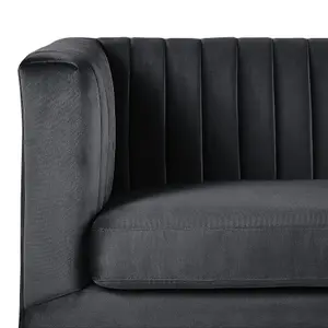 3 Seater Velvet Fabric Sofa Black ARVIKA