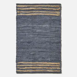 Homescapes Grey Recycled Leather Handwoven Stripe Rug, 60 x 90 cm