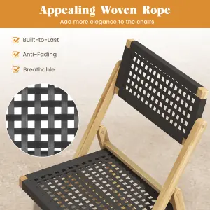 Costway Set of 2 Patio Folding Chairs Portable Garden Dining Chairs w/ Woven Rope Seat