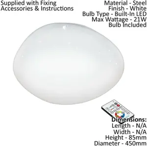 Wall Flush Ceiling Light White Shade White Plastic With Crystal Effect LED 21W