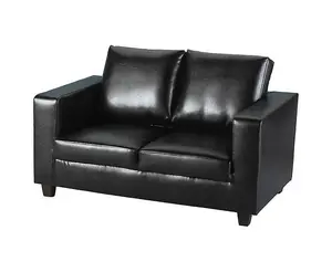 Tempo Two Seater Sofa in Black Faux Leather Contemporary and minimalist