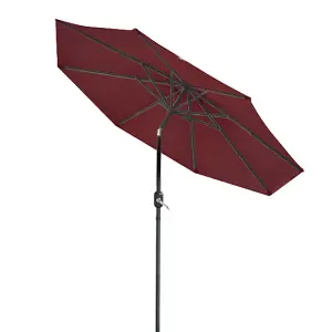 SunDaze 2.7M Wine Round Garden Parasol Outdoor Patio Umbrella, Base Weights & Weather Protective Cover