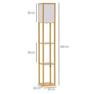 HOMCOM Floor Lamp Reading Lamp with 3-Tier Storage Shelf for Home Office Natural