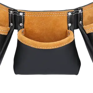 TOUGH MASTER Leather Tool Belt Apron Multi Pocket with Hammer Loop & Nail Pouch (TM-063LP)