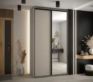 Dakota III Sleek Cashmere Sliding Door Wardrobe 1400mm H2350mm D600mm - Two Doors, One Mirrored, Two Hanging Rails, Six Shelves