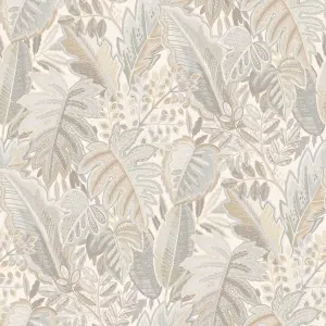 Grandeco Tribal Leaf Foliage Textured Wallpaper, Neutral