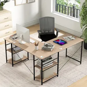 Costway L-Shaped Corner Computer Desk Study Writing Desk Workstation with Storage Shelf