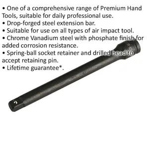 150mm Steel Impact Extension Bar with Spring-Ball Retainer for 3/8" Drive Tools