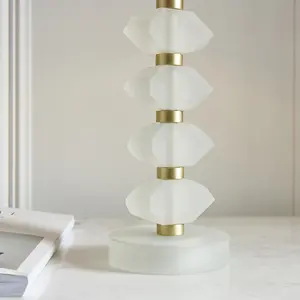 Frosted Crystal Glass Table Lamp Base - Gold Plated Metalwork - Bedside Light