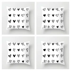 Kearna Black/White Throw Pillow Cover (Set of 4) White Love Heart