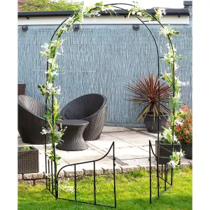 Decorative Garden Arch with Gate - Weather Resistant Outdoor Climbing Plant or Vine Support Arbour Archway - H237 x W138 x D38cm