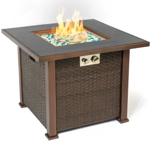 MDA Designs OSTARA Stylish Wicker Garden and Patio Glass Tabletop Fire Pit