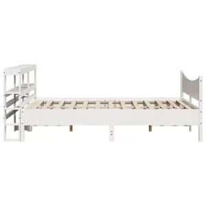 Berkfield Bed Frame with Headboard White 135x190 cm Double Solid Wood Pine